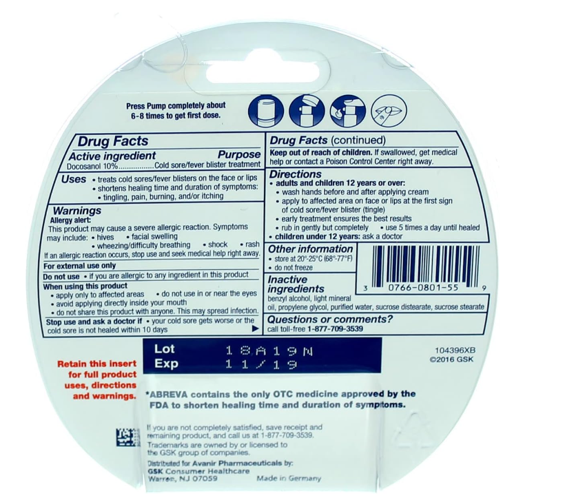 Abreva 2grm Pump Size 1ct Abreva Cold Sore Treatment