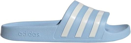 adidas Unisex Adilette Aqua Slide Sandal, Blue/Zero Metallic/Zero Metallic, 5 US Men