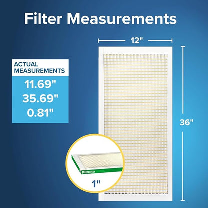 Filtrete 12X36X1 Air Filter, MPR 700, MERV 8, Clean Living Dust, Pollen and Pet Dander Reduction 3-Month Pleated 1-Inch Air Filters, 4 Filters