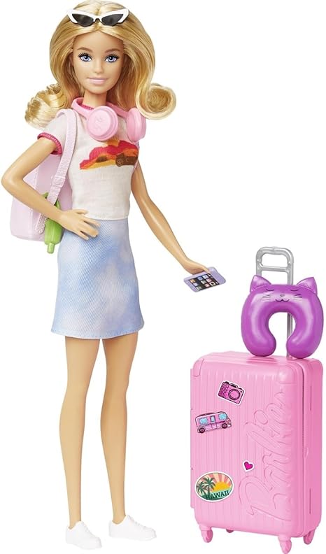 Barbie Doll & Accessories, Travel Set with Puppy and 10+ Pieces, Suitcase Opens & Closes, Barbie "Malibu" with Blonde Hair