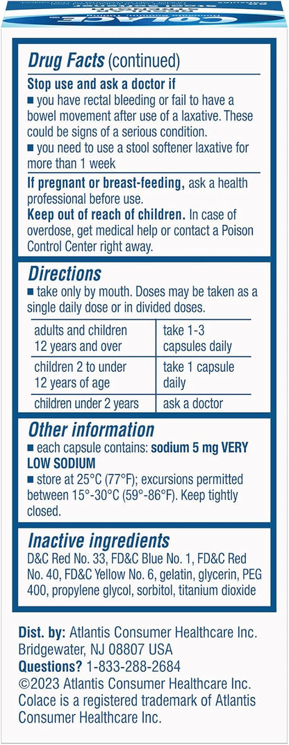 Colace Regular Strength Stool Softener 100 mg Capsules 60 Count Docusate Sodium Stool Softener for Gentle Dependable Relief