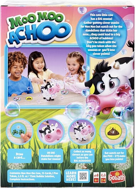 Goliath Moo Moo Achoo Game | Gather Clover Cards Before Moo Moo Sneezes Real Bubbles | 2-4 Players | Ages 4 and Up