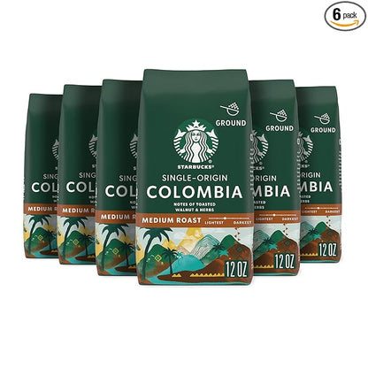 Starbucks Ground Coffee, Medium Roast Coffee, Colombia, 100% Arabica, 6 bags (12 oz each)