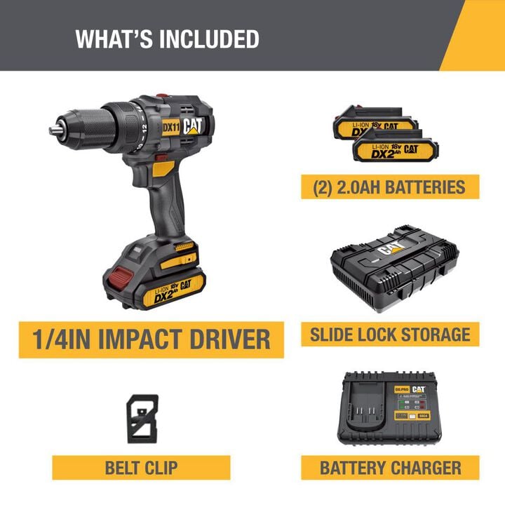 CAT 18V 1/2 in. Cordless Drill/Driver with Brushless Motor and Two Batteries