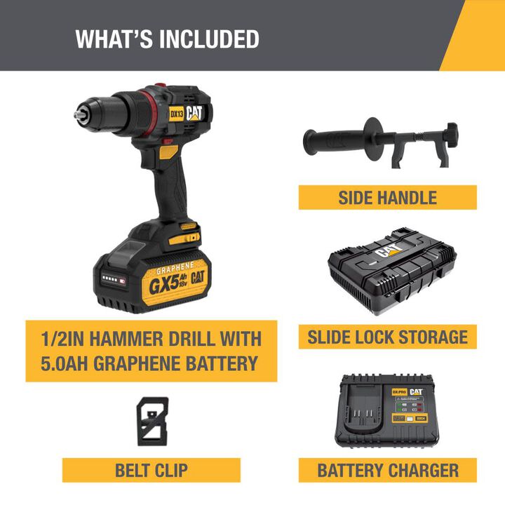 CAT 18V 1/2" Hammer Drill Kit with Graphene Battery