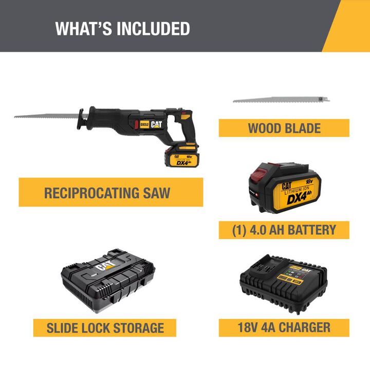 CAT 18V Brushless Reciprocating Saw Kit with 4Ah Battery
