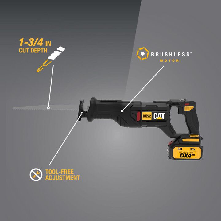 CAT 18V Brushless Reciprocating Saw Kit with 4Ah Battery