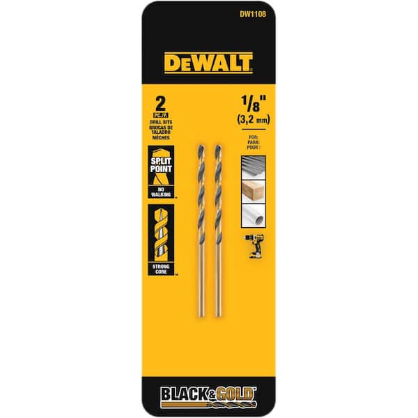 DEWALT 1/8 in. Black and Gold Split Point Twist Drill Bit (2-Pack)