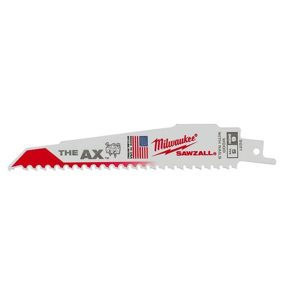 Milwaukee 6 in. 5 TPI AX Nail-Embedded Wood Cutting SAWZALL Reciprocating Saw Blades (5-Pack)