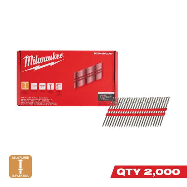 Milwaukee 16D 3 in. x 0.131 in. Collated 21-Degree Duplex Nails for M18 FUEL Duplex Nailer (2000-Count)