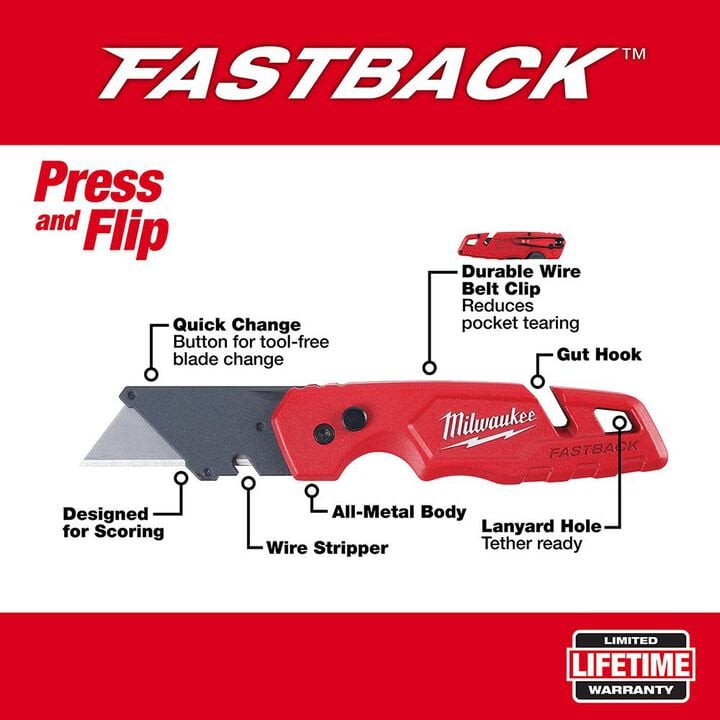 Milwaukee FASTBACK Folding Utility Knife with General Purpose Blade