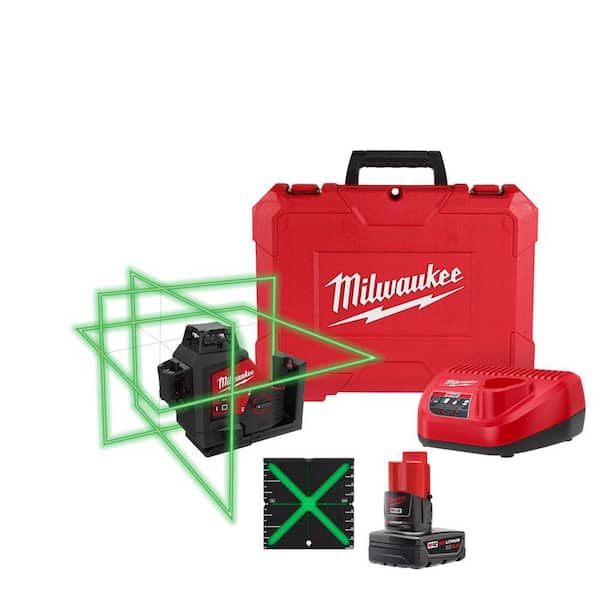 Milwaukee M12 Green 360-Degree 3-Plane Laser Level Kit with Battery and Charger
