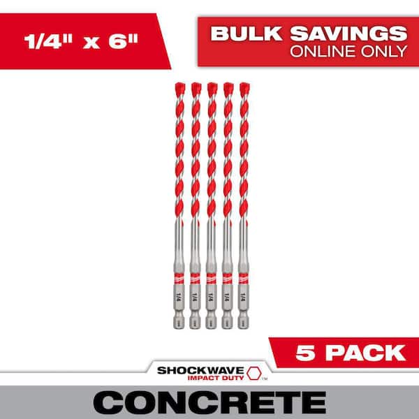Milwaukee 1/4 in. SHOCKWAVE Carbide Hammer Drill Bits (5-Pack)