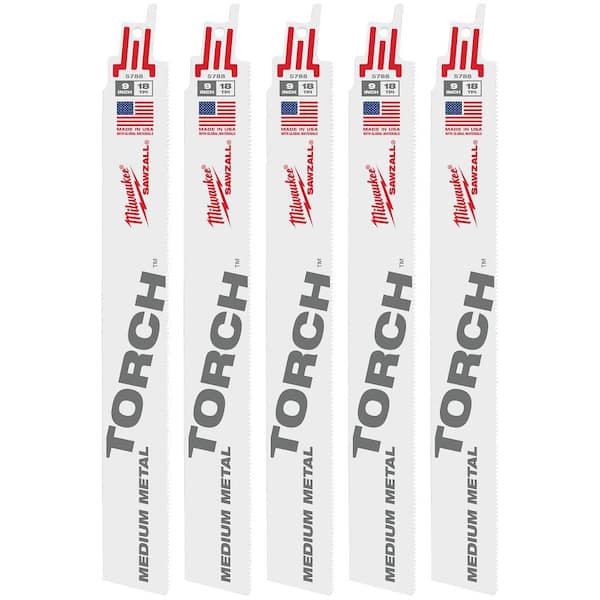 Milwaukee 9 in. 18 TPI TORCH Medium Metal Cutting Bi-Metal SAWZALL Reciprocating Saw Blades (5-Pack)