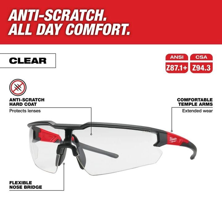 Milwaukee Clear Safety Glasses Anti-Scratch Lenses