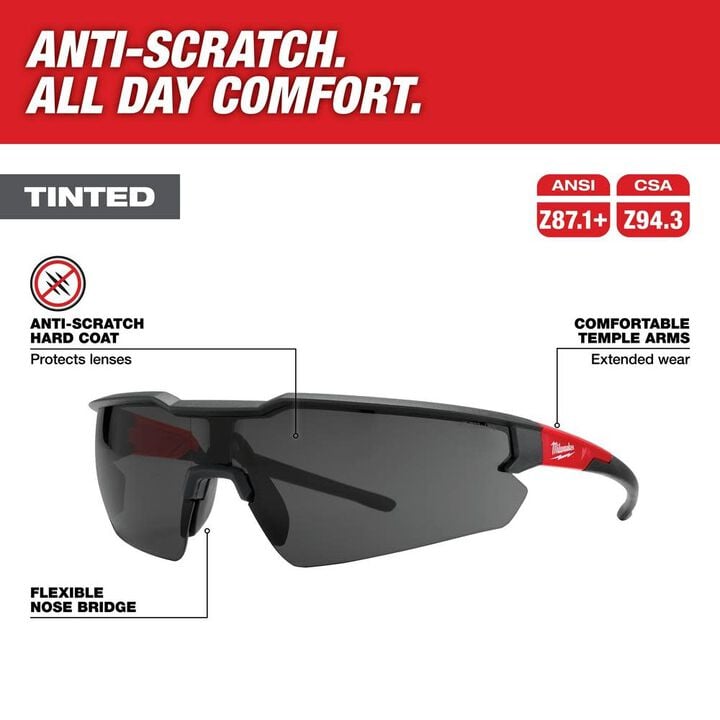 Milwaukee Safety Glasses Tinted Lens Black/Red Frame