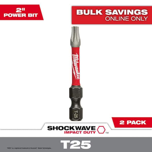 Milwaukee SHOCKWAVE T25 2" Torx Bits (2-Pack)