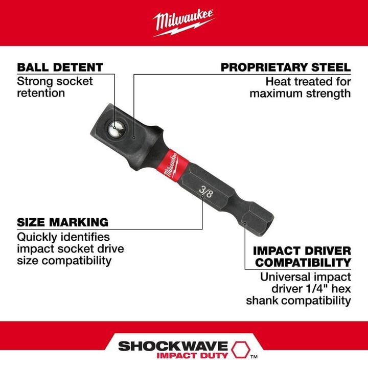Milwaukee SHOCKWAVE Impact Duty 1/4 in. x 3/8 in. Alloy Steel Square Socket Adapter