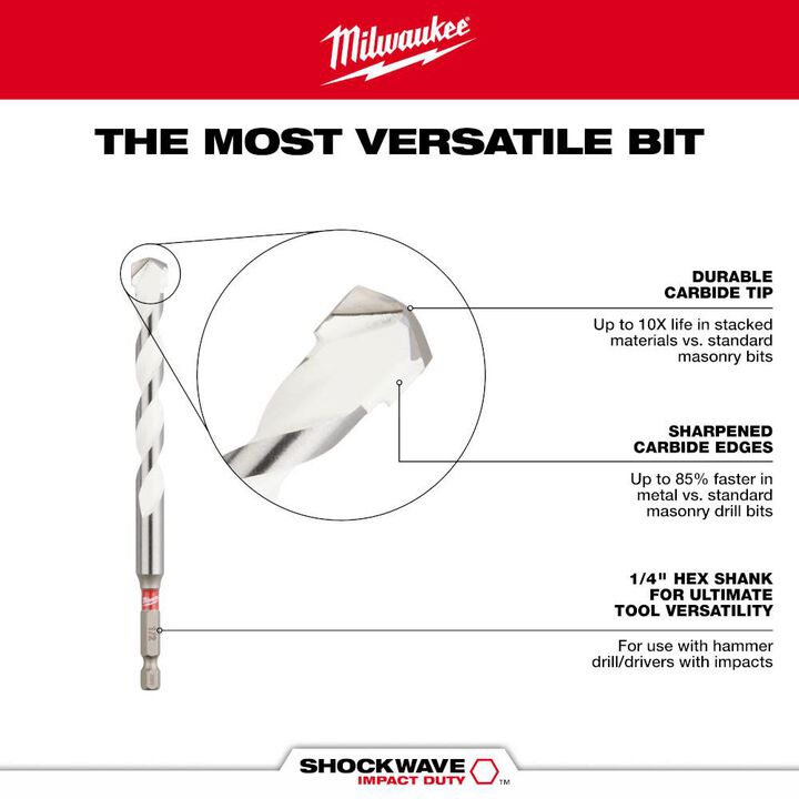 Milwaukee 5/32 in. x 4 in. x 6 in. SHOCKWAVE Carbide Multi-Material Drill Bit