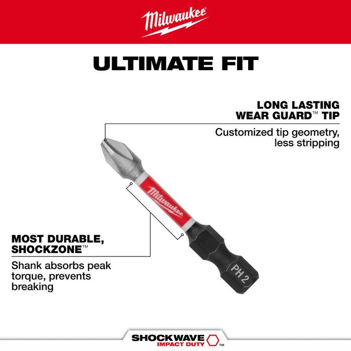 Milwaukee SHOCKWAVE 2" PH2 Bits (2-Pack)