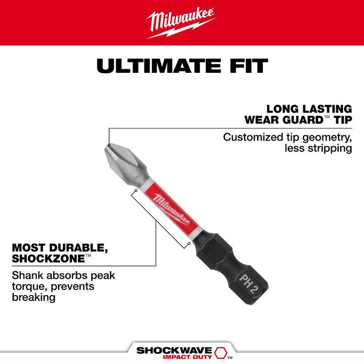 Milwaukee SHOCKWAVE 3-1/2" Phillips Alloy Steel Screwdriver Drill Bit (2-Pack)