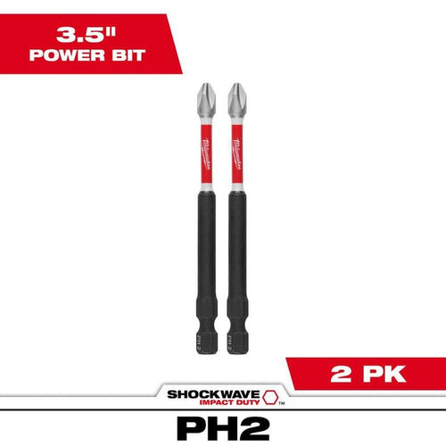 Milwaukee SHOCKWAVE 3-1/2" Phillips Alloy Steel Screwdriver Drill Bit (2-Pack)