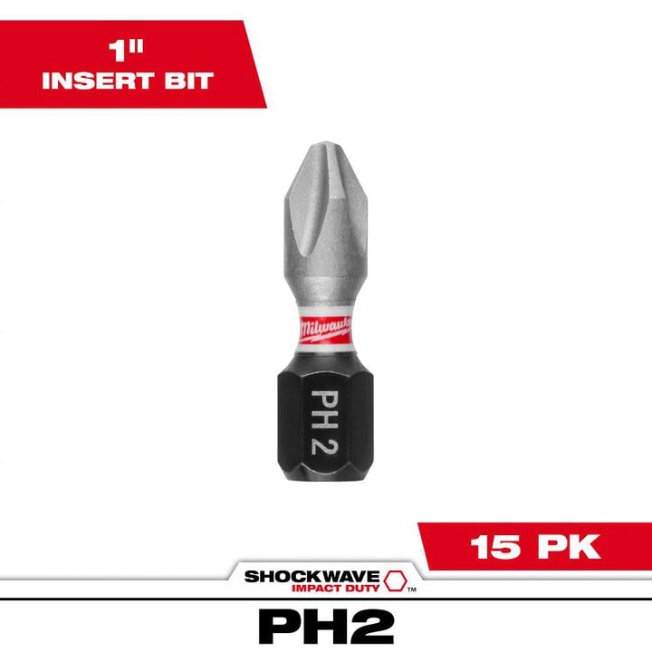 Milwaukee SHOCKWAVE Impact Duty 1 in. Phillips Alloy Steel Insert Bit (15-Pack)