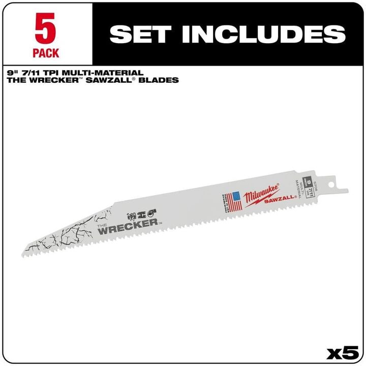 Milwaukee 9" WRECKER Sawzall Blades (5-Pack)